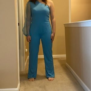 Blue one shoulder pageant jumpsuit Custom